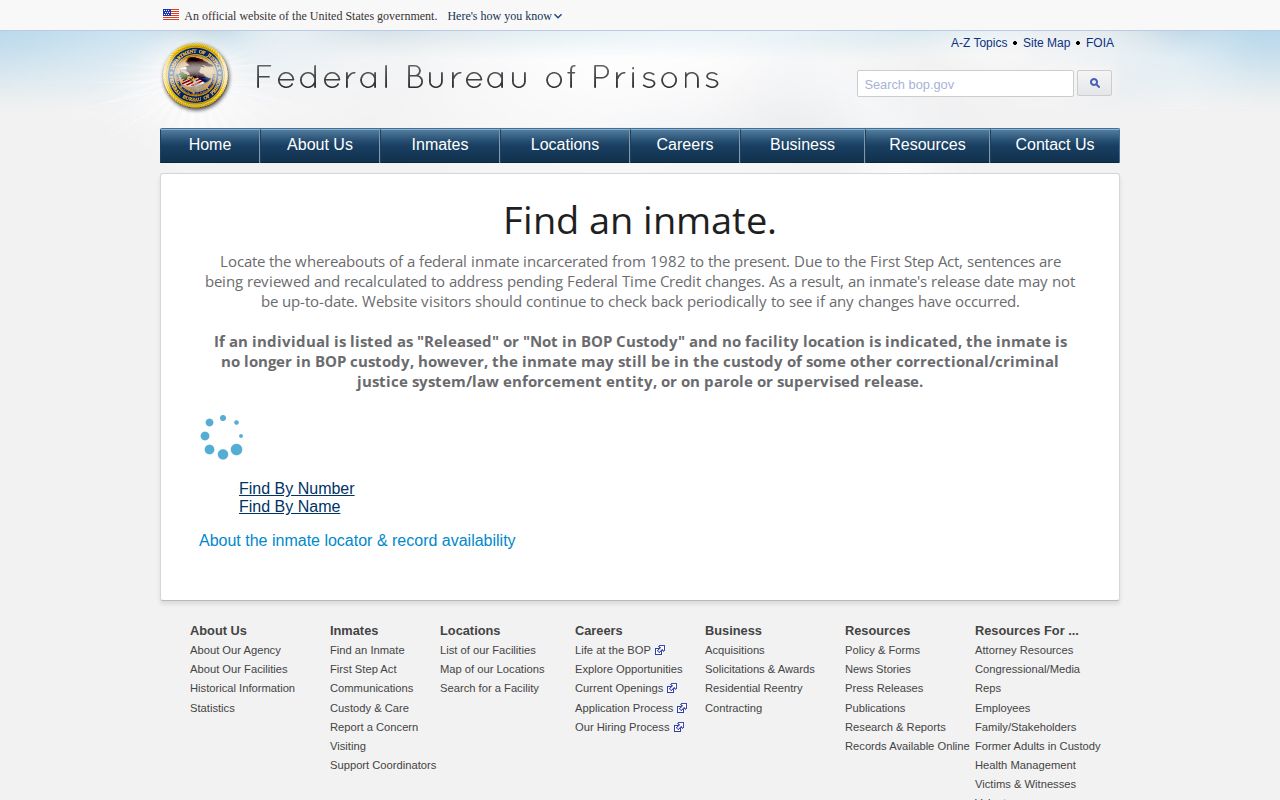 Federal BOP locator for a released inmate connected to Todd County