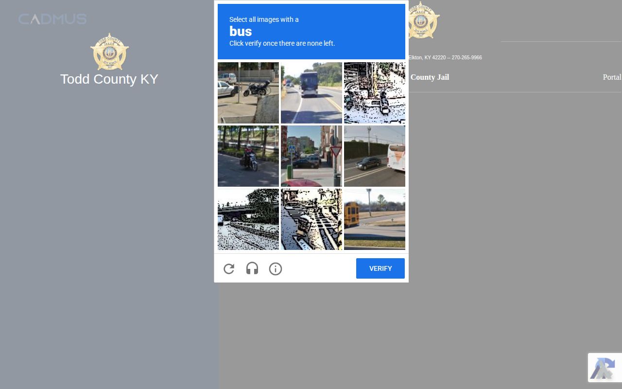 Todd County current inmate portal used before release record verification