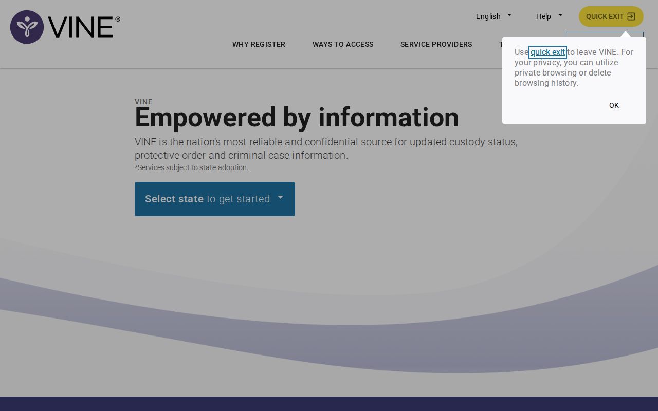 VINELink interface for selecting Kentucky and beginning an inmate check